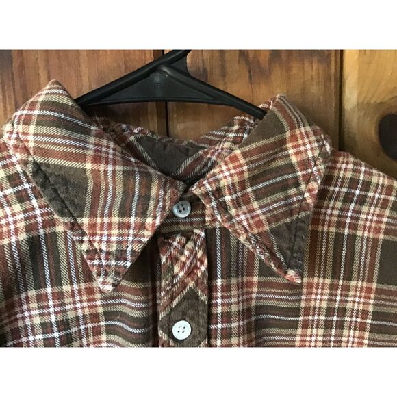 Old Country Inn Brown Plaid Flannel Shirt Size L 100% Cotton Western - Picture 3 of 6